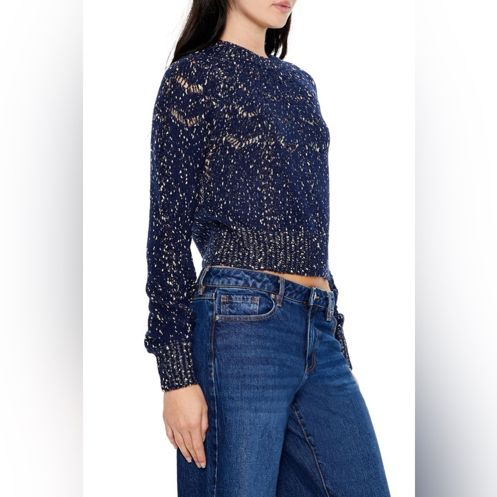 Forever 21 Navy and Metallic Gold Knit Cropped Sweater Sm.
